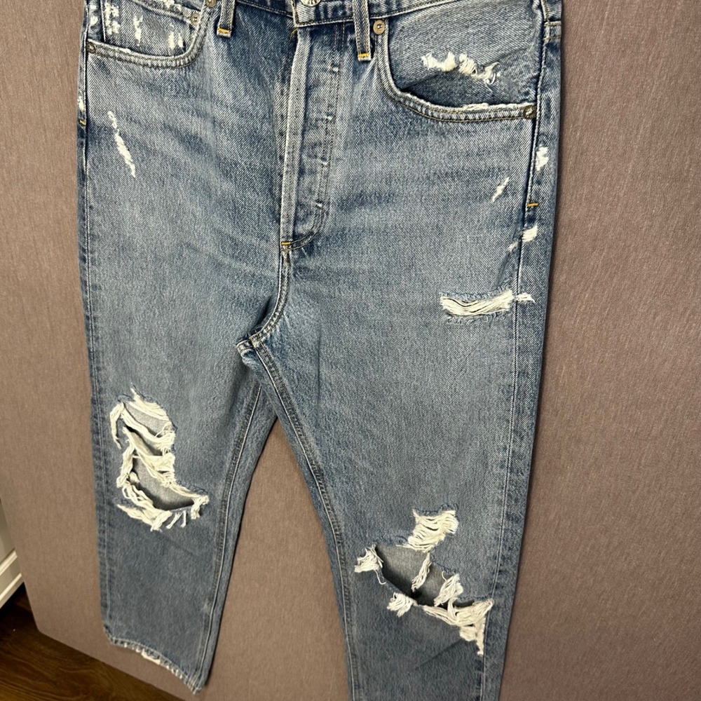 AGOLDE Riley High Rise Straight Jeans Distressed Light Wash Size 26 - Picture 3 of 10